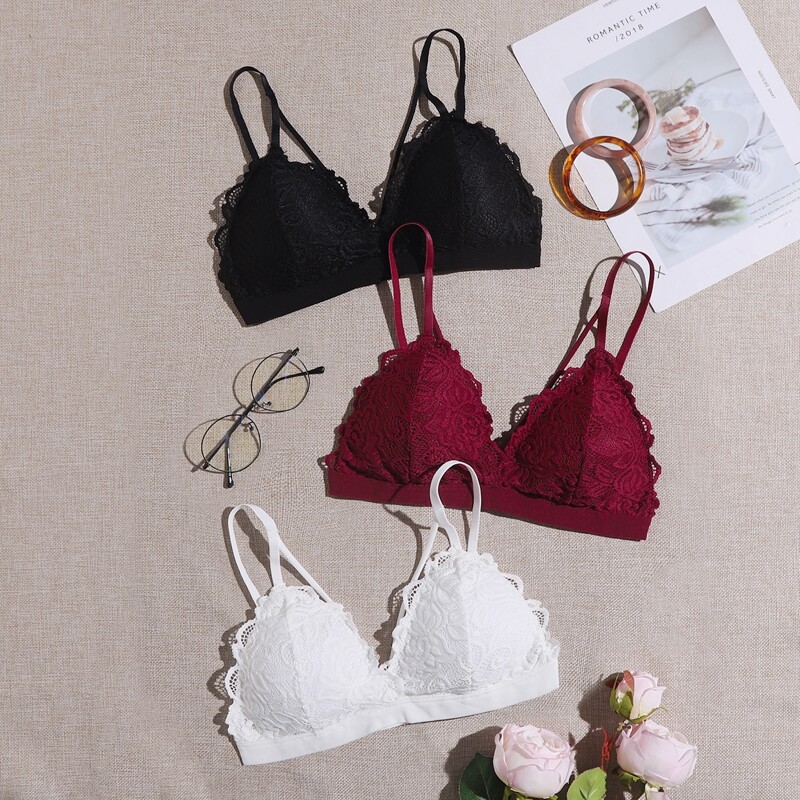 

3pack Lace Bralette Set, Multicolor