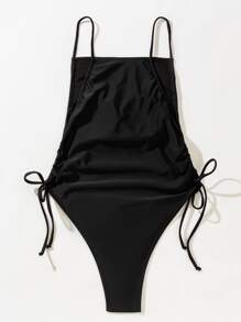 Drawstring Tie Side One Piece Swimsuit, For Summer Beach Vacation