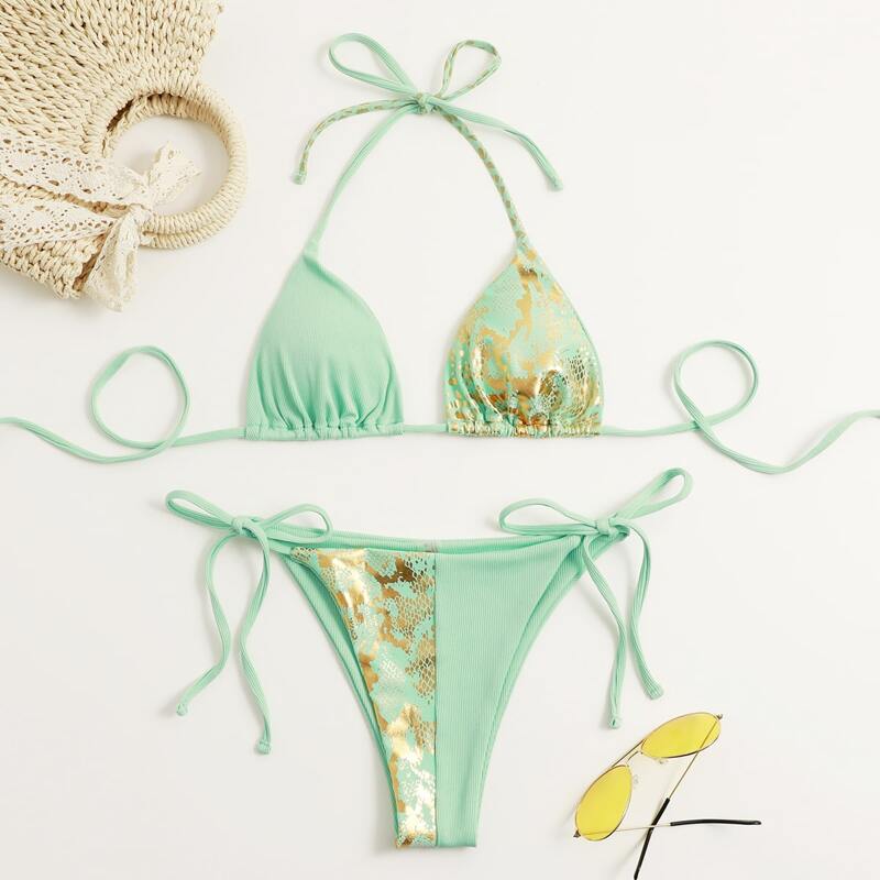

Crocodile Spliced Bikini Swimsuit, Multicolor