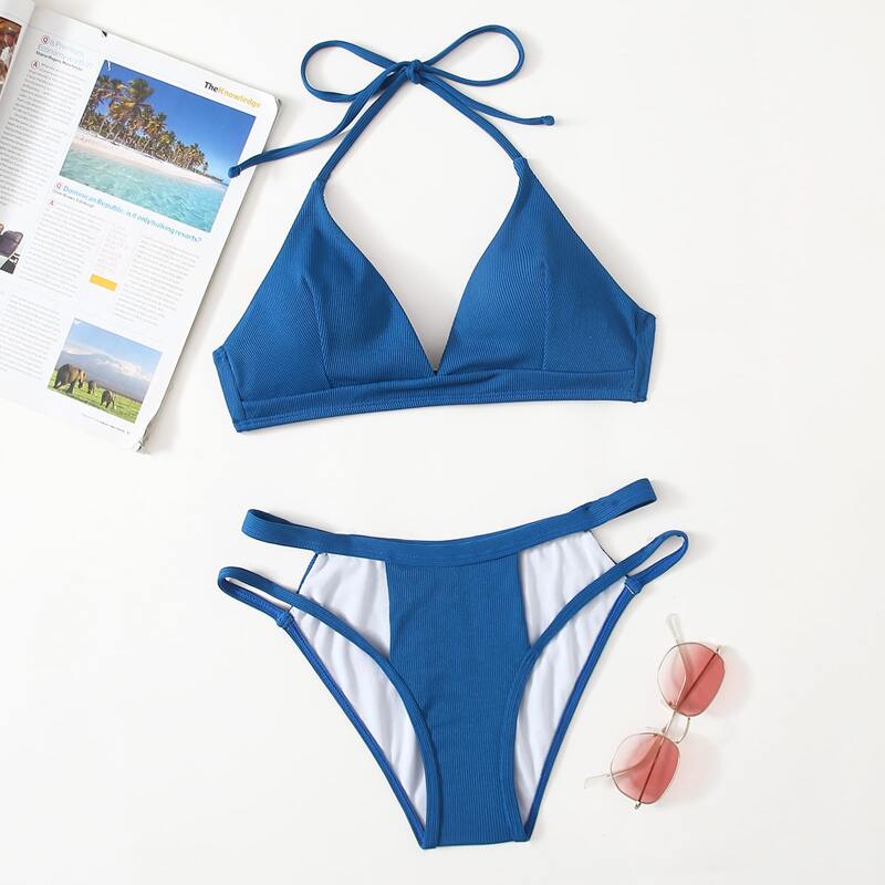 

Halter Cut-out Bikini Swimsuit, Blue