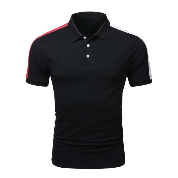 

Men Contrast Panel Polo Shirt, Black