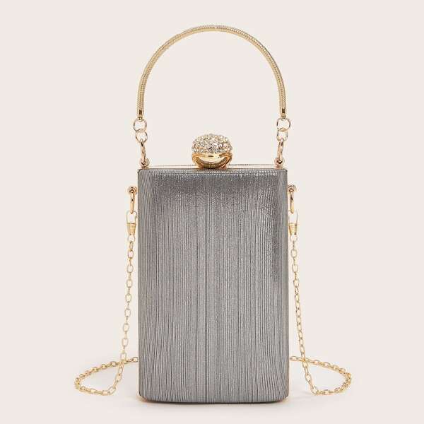 

Metallic Rhinestone Decor Clutch Bag, Grey