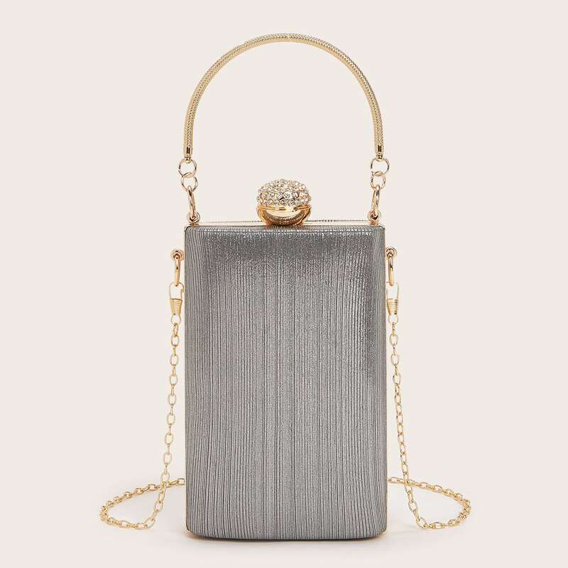 

Metallic Rhinestone Decor Clutch Bag, Grey