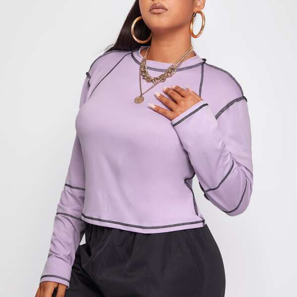 

Plus Stitch Trim Detail Tee, Pastel lilac purple