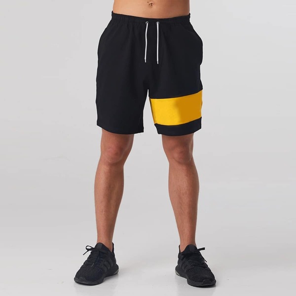 

Men Contrast Panel Drawstring Athletic Shorts, Black