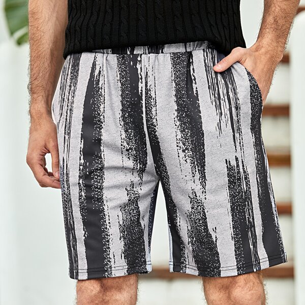 

Men Slant Pocket Brush Print Shorts, Multicolor