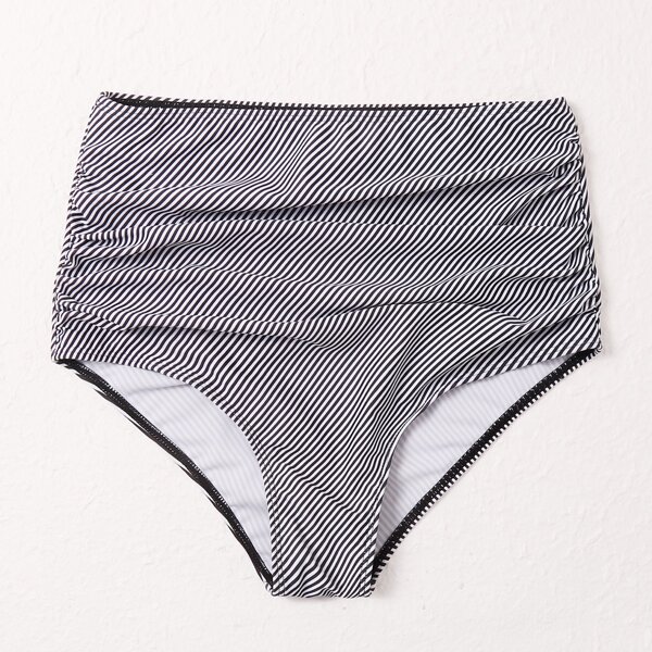 

Striped Ruched Bikini Panty, Black and white