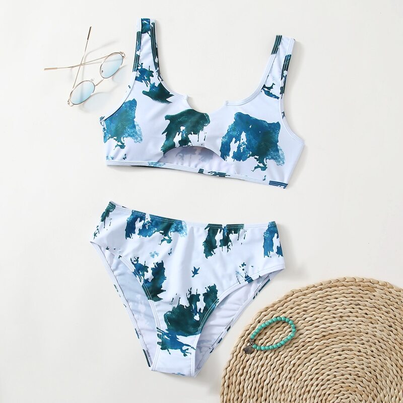 

Tie Dye Cut-out Bikini Swimsuit, Green
