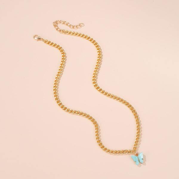 

Butterfly Pendant Necklace, Mint blue