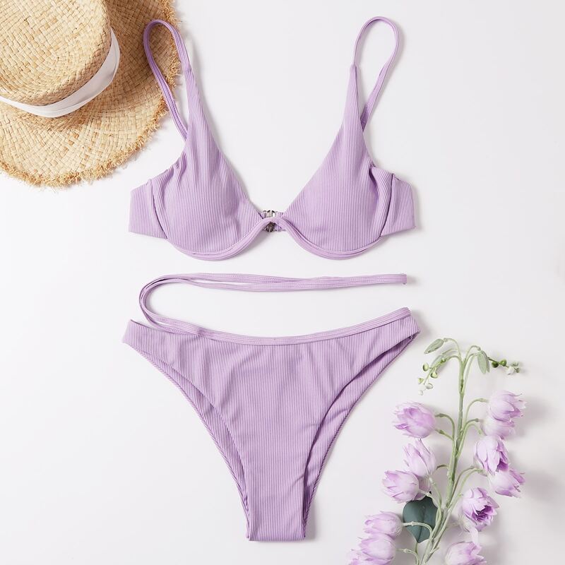

Underwire Cut-out Bikini Swimsuit, Lilac purple
