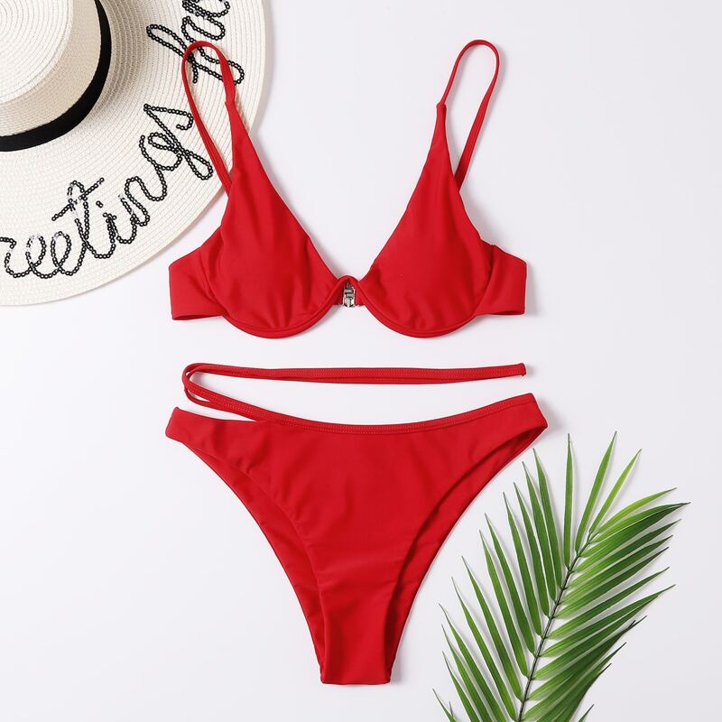 

Underwire Cut-out Bikini Swimsuit, Red
