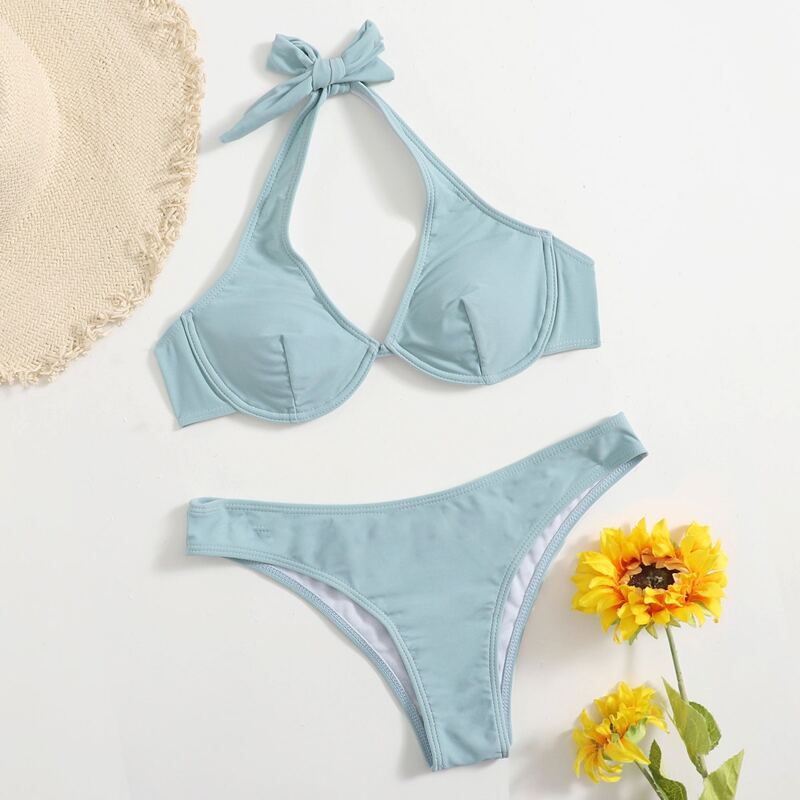 

Underwire Halter Bikini Swimsuit, Blue