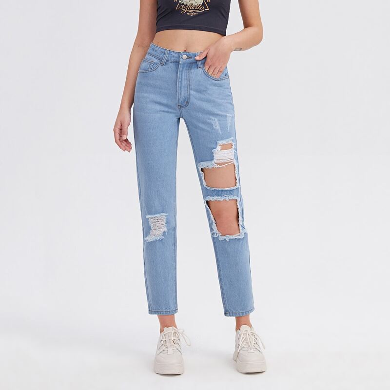 

High Waist Ripped Jeans, Light wash