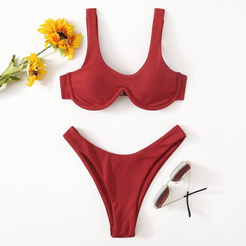 

Ribbed Underwire Bikini Swimsuit, Red