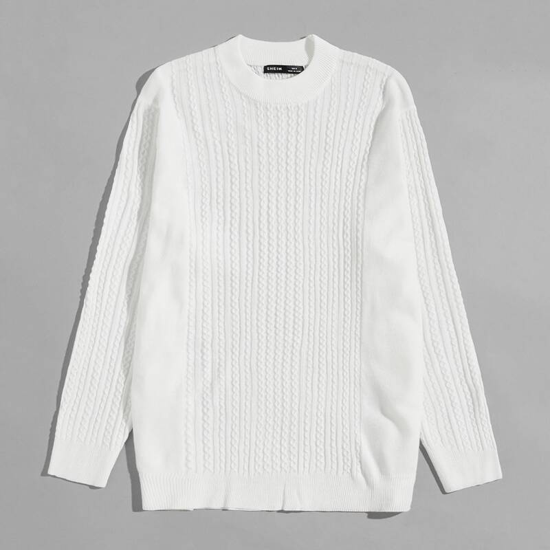 

Guys Solid Cable Knit Sweater, White