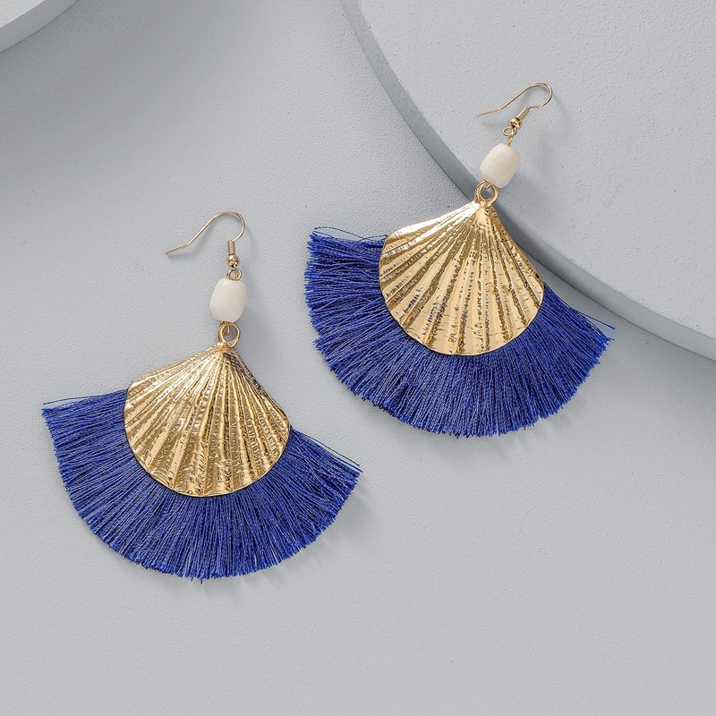 

Fan-shaped Fringe Drop Earrings, Royal blue