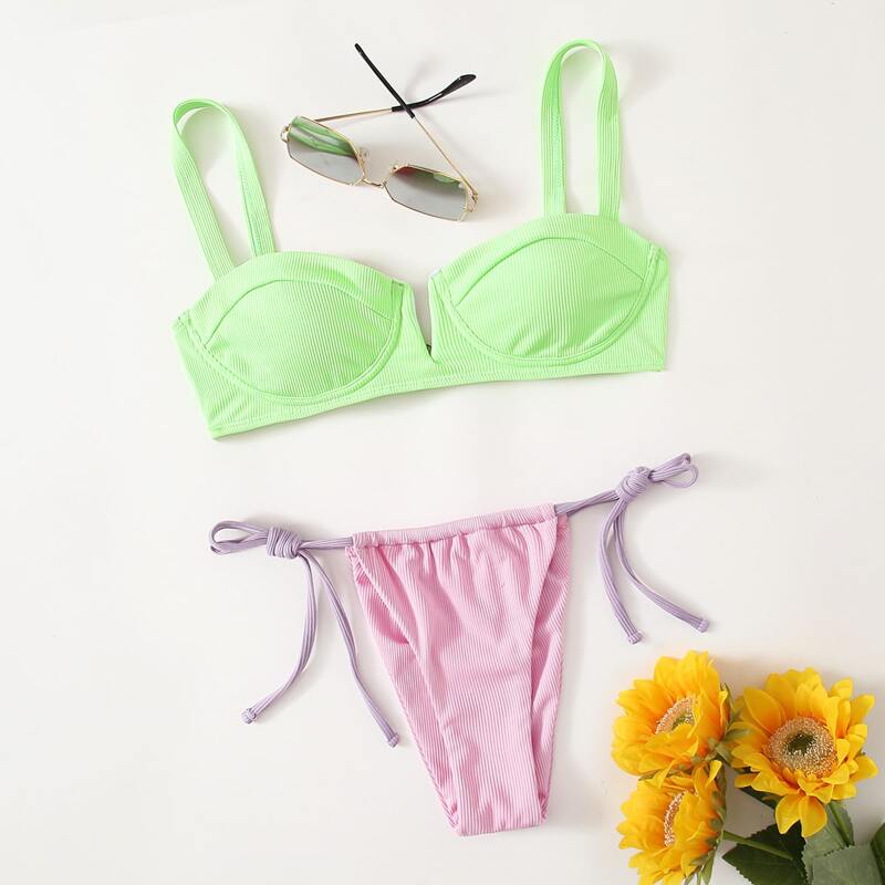 

Two Tone Underwire Bikini Swimsuit, Multicolor