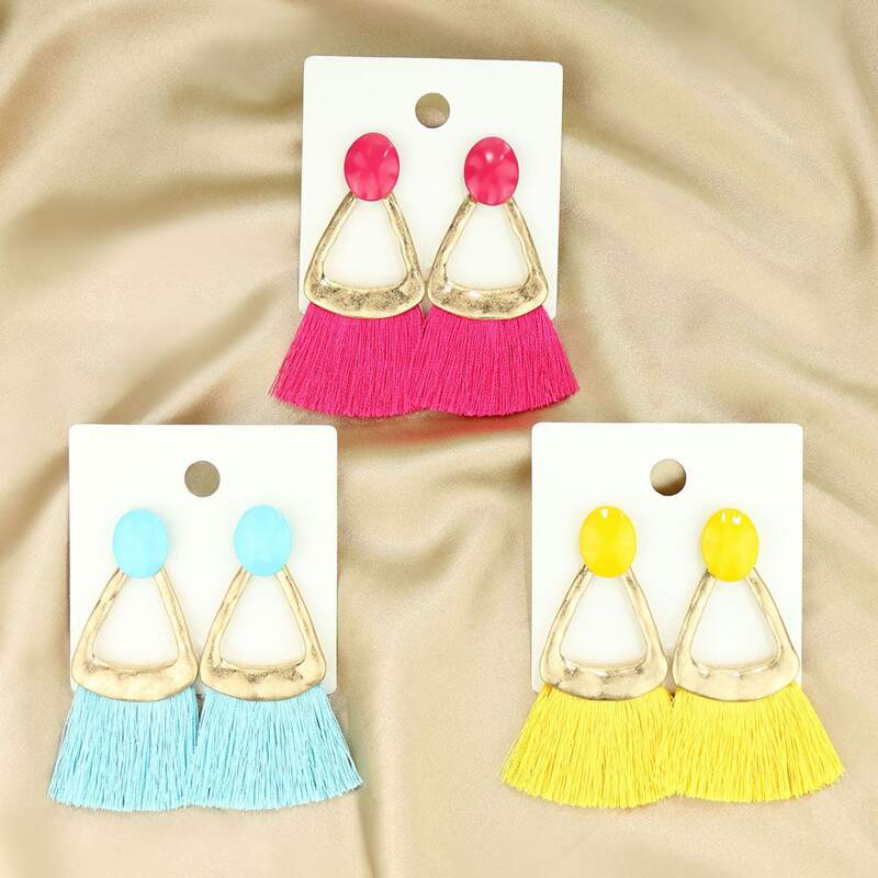 

3pairs Tassel Drop Earrings, Multicolor