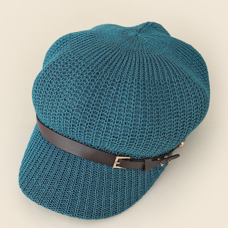 

Belt Knit Baker Boy Hat, Mint blue
