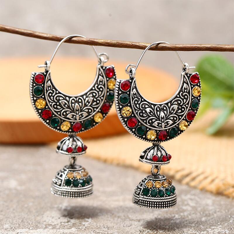 

Rhinestone Decor Jhumka Drop Earrings, Multicolor