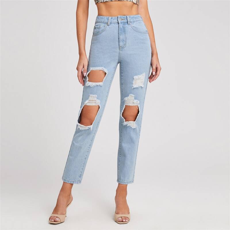 

High Waist Ripped Jeans, Light wash