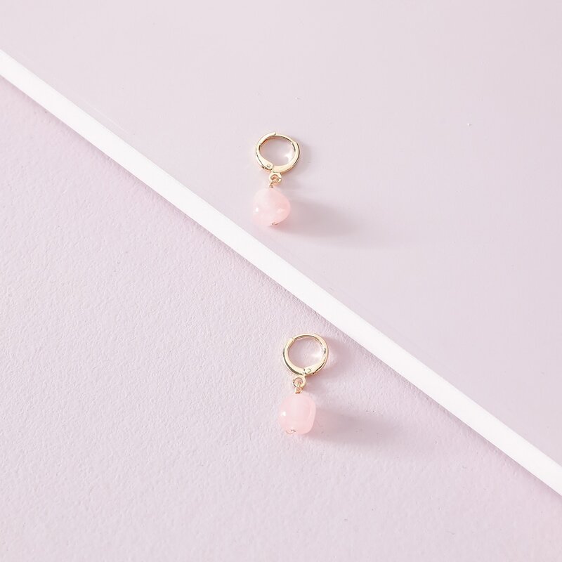 

Stone Charm Drop Earrings, Baby pink