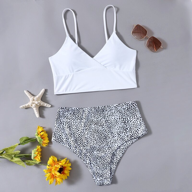 

Dalmatian High Waist Bikini Swimsuit, Black and white
