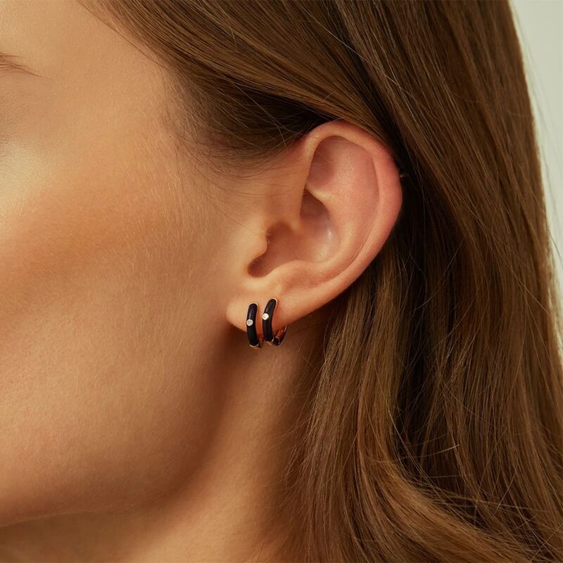 

Rhinestone Detail Open Hoop Earrings, Black