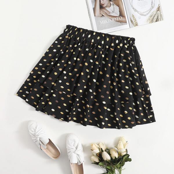 

Plus Gold Dot Layered Skirt, Black