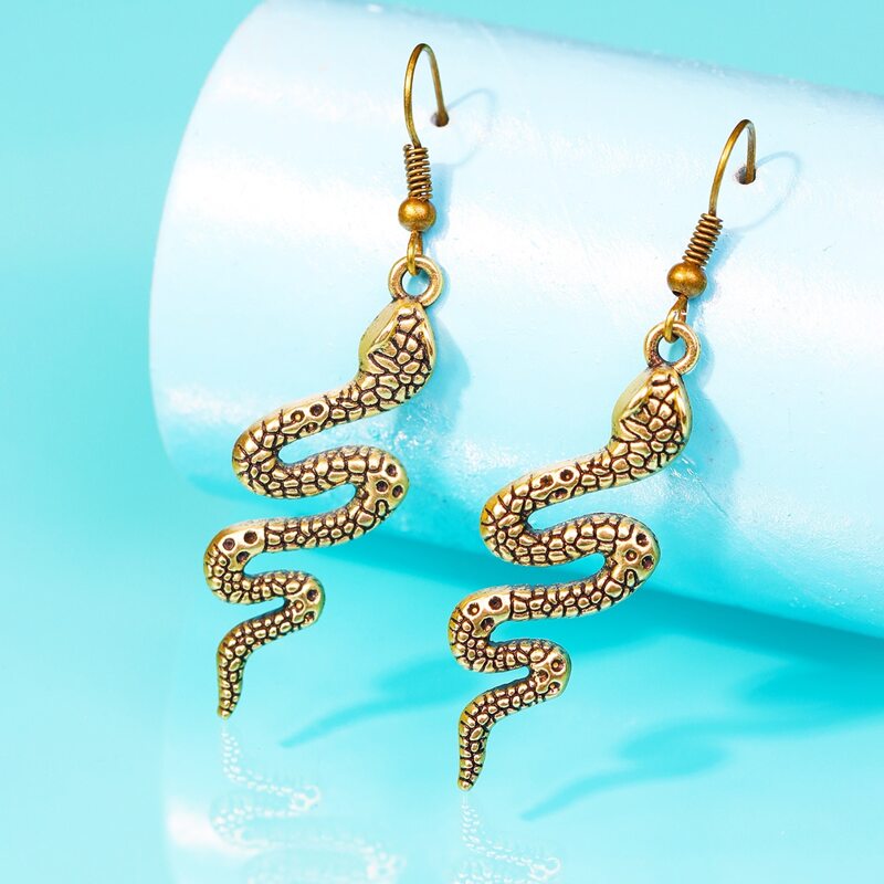 

Snake Drop Earrings, Bronze
