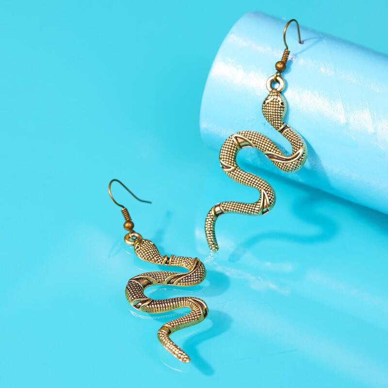 

Snake Drop Earrings, Bronze