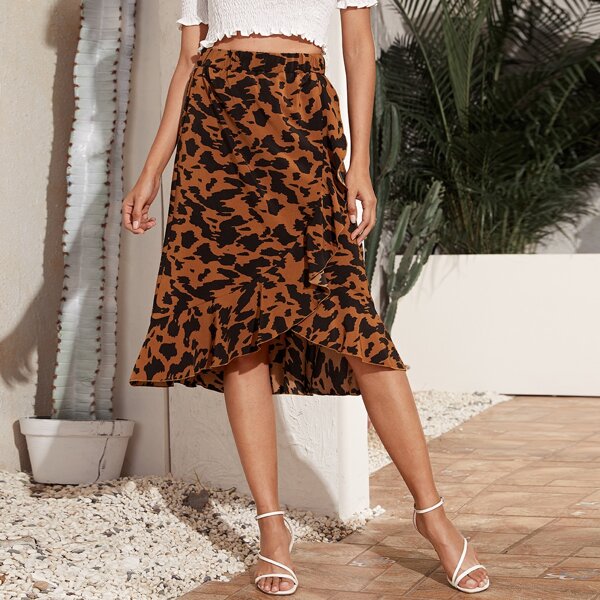 

Allover Print Ruffle Hem Skirt, Multicolor