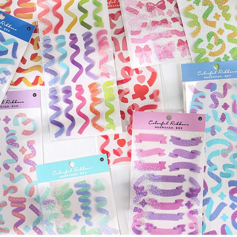 

1sheet Random Ribbon Pattern Sticker, Multicolor