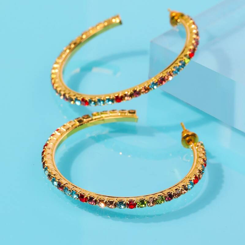 

Rhinestone Hoop Earrings, Gold