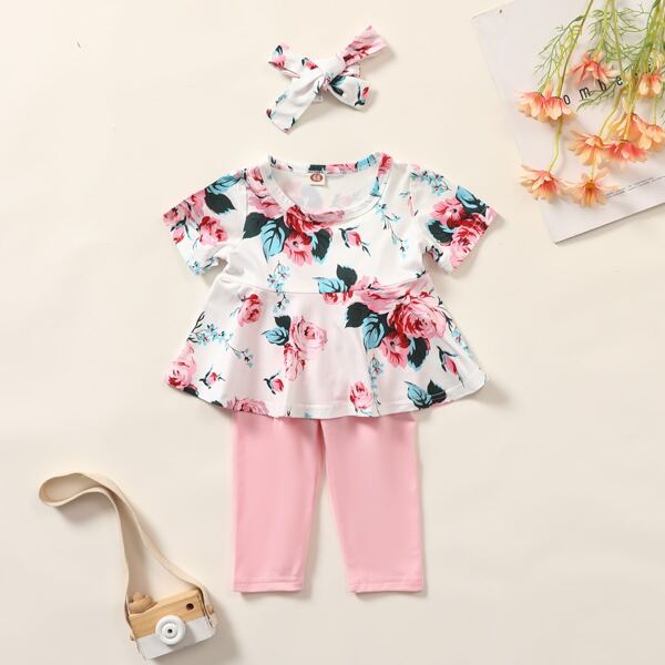 

Baby Girl Floral Print Tee & Pants & Headband, Multicolor