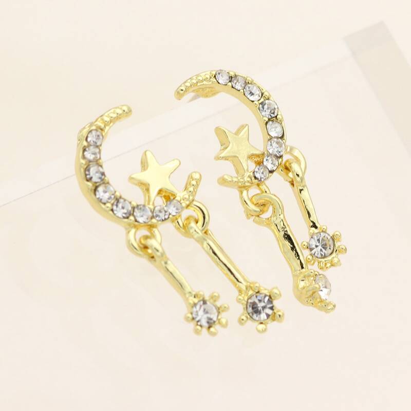 

Rhinestone Moon Drop Earrings, Gold