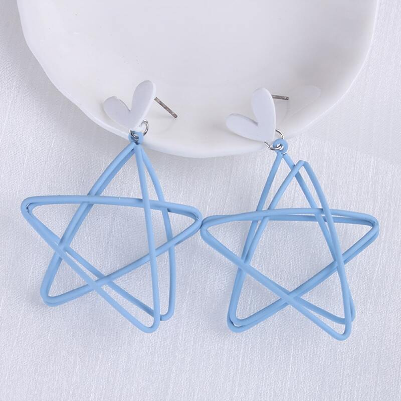 

Hollow Out Star Drop Earrings, Blue