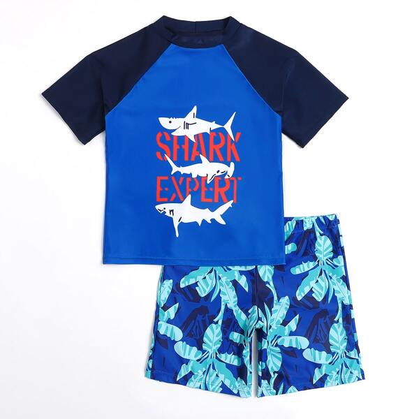 

Boys Shark Pattern Shorts Swimsuit, Multicolor
