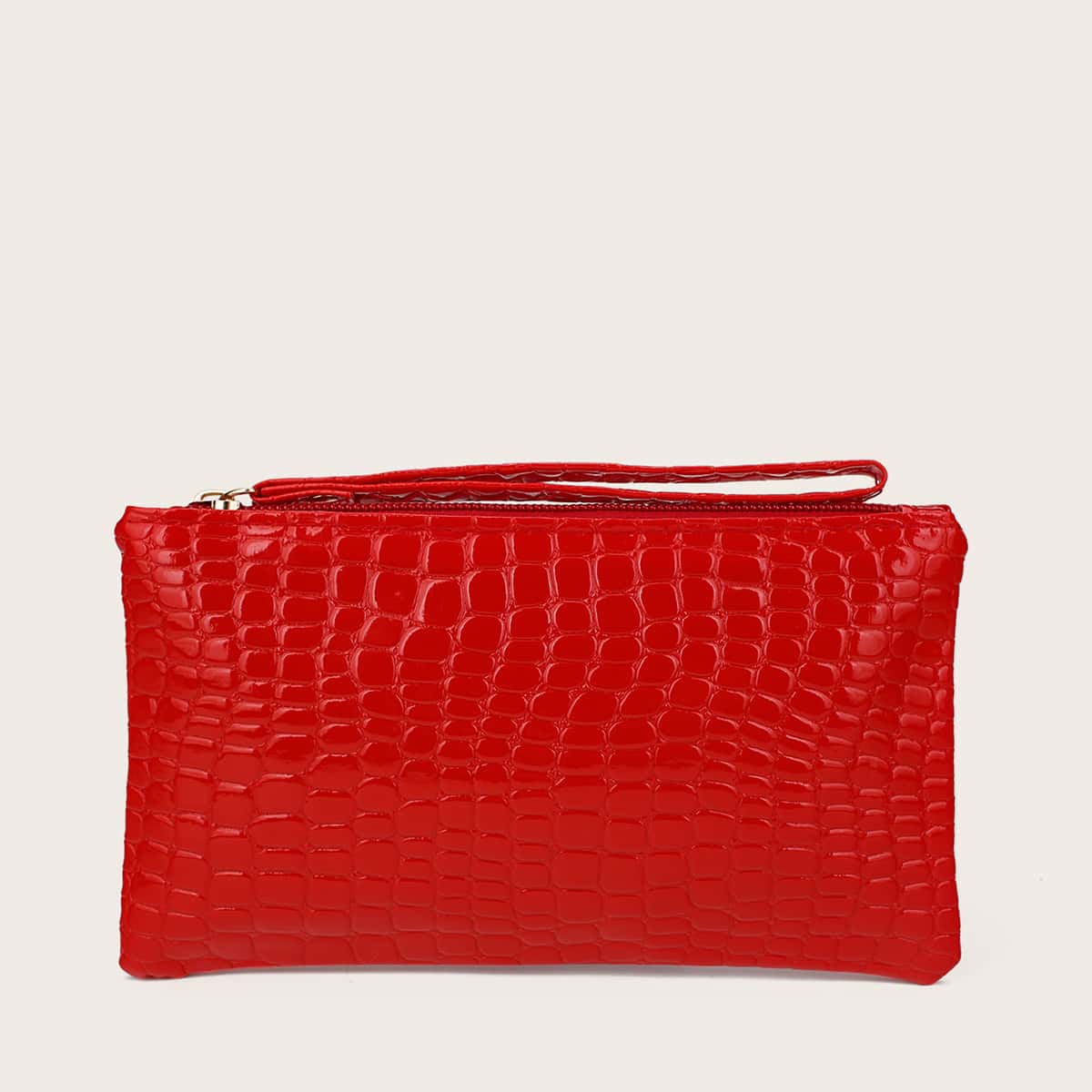 

Croc Embossed Zip Purse, Red