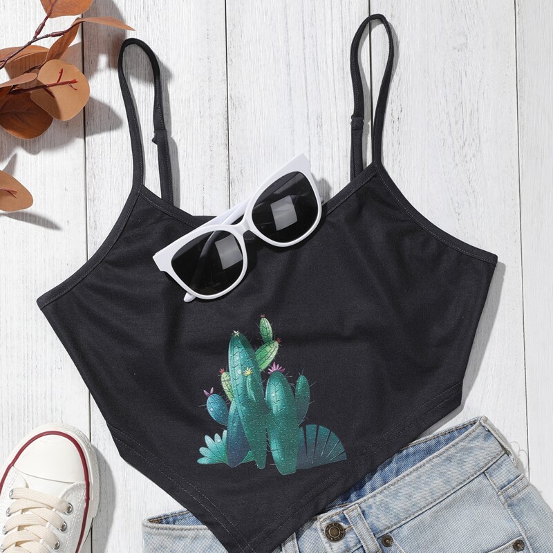 

Plants Asymmetrical Hem Cami Top, Black