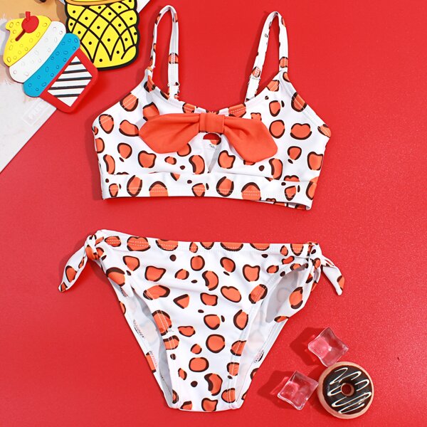 

Toddler Girls Bow Decor Bikini Swimsuit, Multicolor