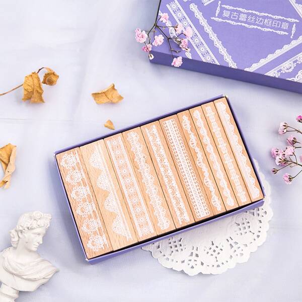 

1box Wooden Lace Stamp, Khaki