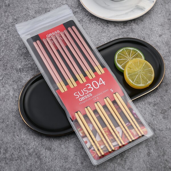 

5pairs Stainless Steel Chopsticks, Pink
