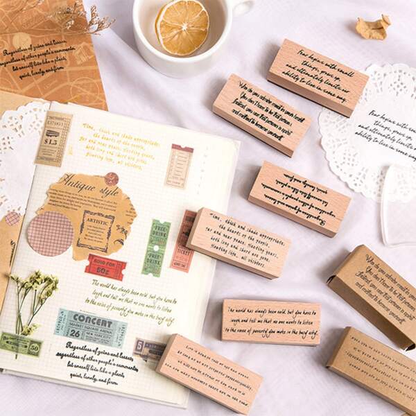 

1pc Letter Graphic Random Stamp, Khaki
