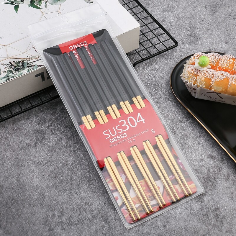 

5pairs Stainless Steel Chopsticks, Black
