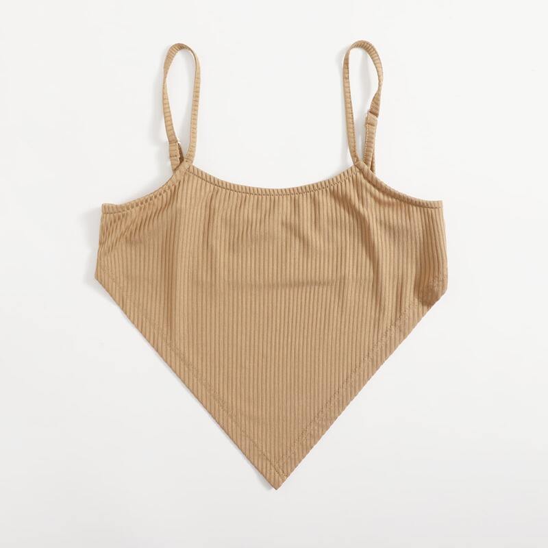 

Solid Ribbed Bandana Cami Top, Brown