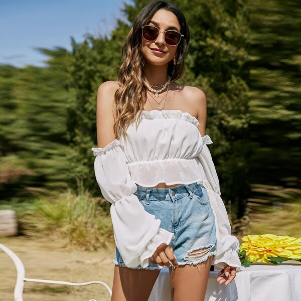 

Off Shoulder Peplum Top, White
