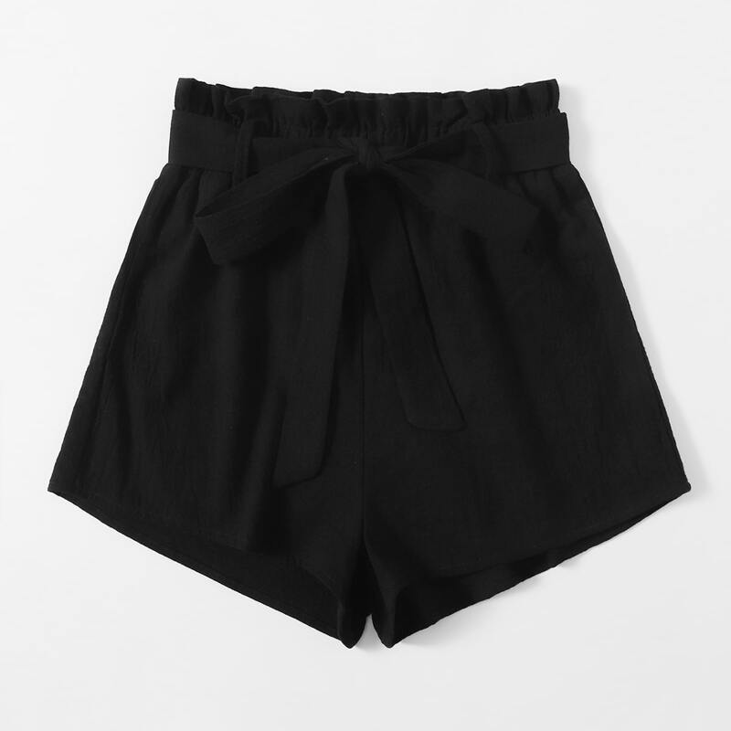

Solid Belted Shorts, Black