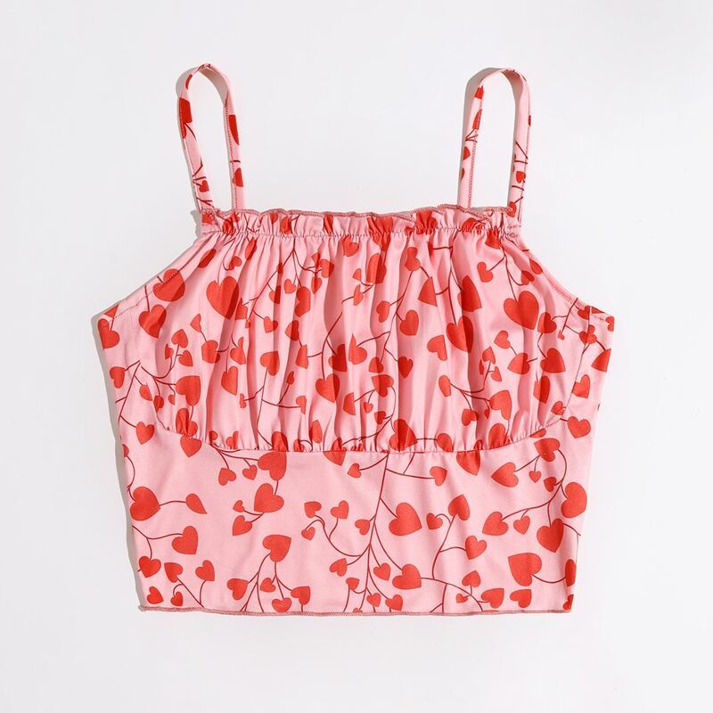 

Heart Pattern Ruched Bust Crop Cami, Multicolor