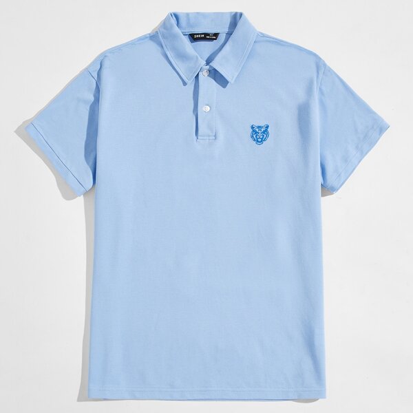 

Men Embroidery Tiger Polo Shirt, Baby blue